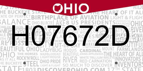 H07672D Ohio License Plate