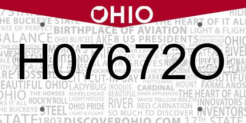 H07672O Ohio License Plate