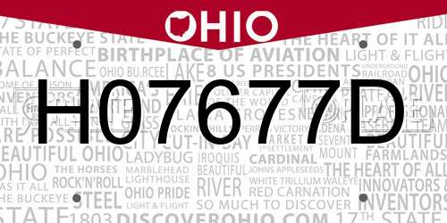 H07677D Ohio License Plate