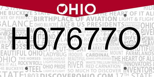 H07677O Ohio License Plate