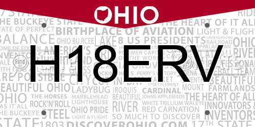 H18ERV Ohio License Plate