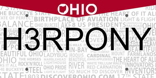 H3RPONY Ohio License Plate