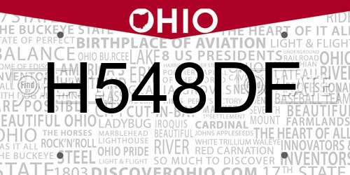 H548DF Ohio License Plate