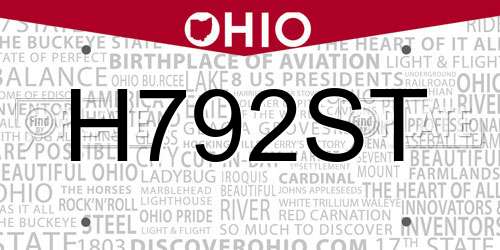 H792ST Ohio License Plate