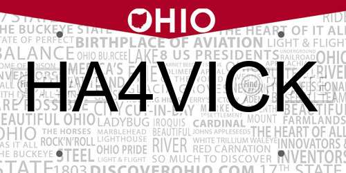 HA4VICK Ohio License Plate