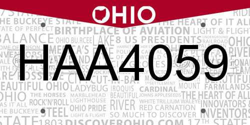 HAA4059 Ohio License Plate