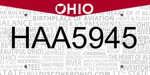 HAA5945 Ohio License Plate