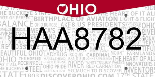 HAA8782 Ohio License Plate