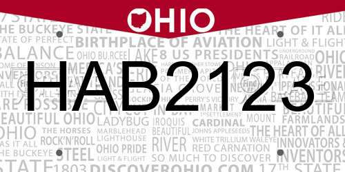 HAB2123 Ohio License Plate
