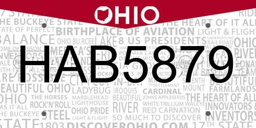 HAB5879 Ohio License Plate