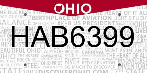 HAB6399 Ohio License Plate