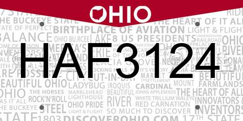 HAF3124 Ohio License Plate