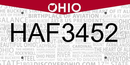 HAF3452 Ohio License Plate