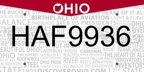 HAF9936 Ohio License Plate