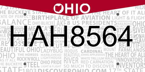 HAH8564 Ohio License Plate