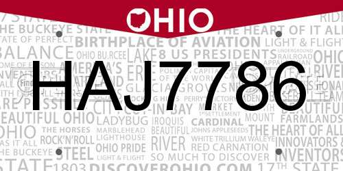 HAJ7786 Ohio License Plate