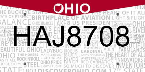 HAJ8708 Ohio License Plate