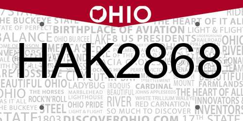 HAK2868 Ohio License Plate