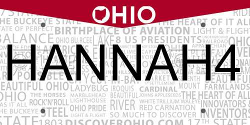 HANNAH4 Ohio License Plate