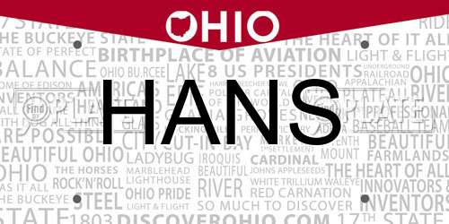 HANS Ohio License Plate