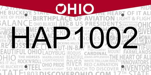 HAP1002 Ohio License Plate