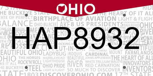 HAP8932 Ohio License Plate