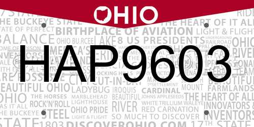 HAP9603 Ohio License Plate