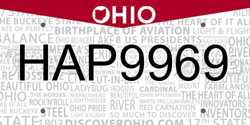 HAP9969 Ohio License Plate