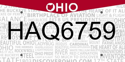 HAQ6759 Ohio License Plate