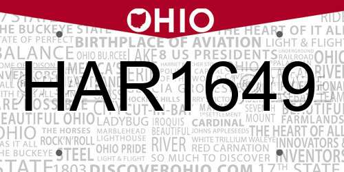 HAR1649 Ohio License Plate