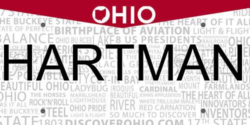 HARTMAN Ohio License Plate