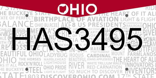 HAS3495 Ohio License Plate