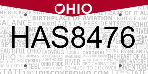 HAS8476 Ohio License Plate
