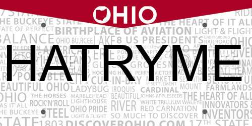 HATRYME Ohio License Plate