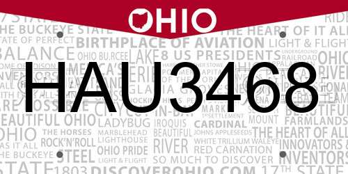 HAU3468 Ohio License Plate