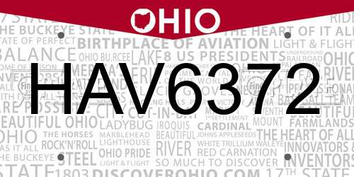 HAV6372 Ohio License Plate
