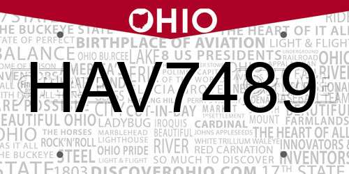 HAV7489 Ohio License Plate