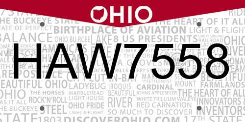 HAW7558 Ohio License Plate