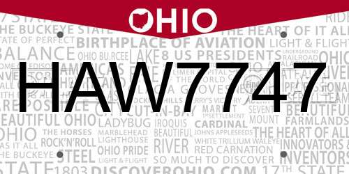 HAW7747 Ohio License Plate