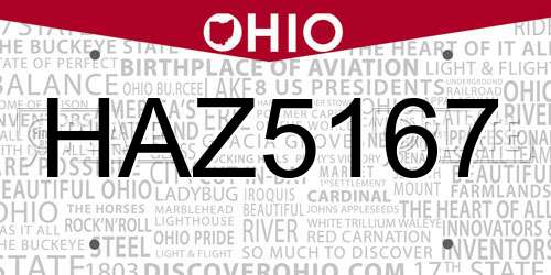 HAZ5167 Ohio License Plate