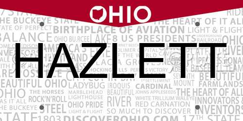HAZLETT Ohio License Plate