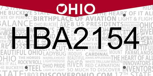 HBA2154 Ohio License Plate