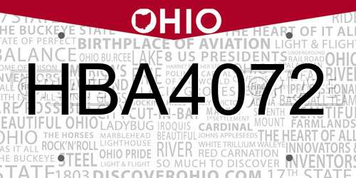HBA4072 Ohio License Plate