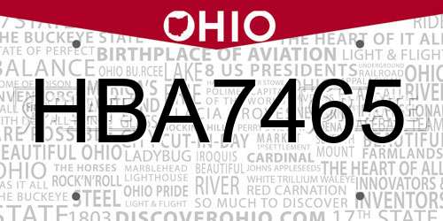 HBA7465 Ohio License Plate