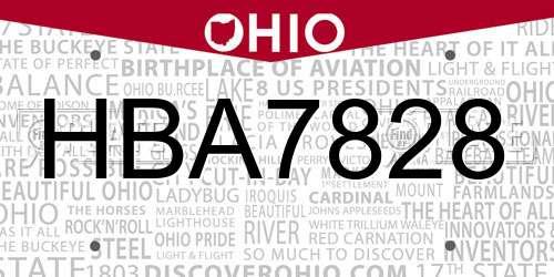 HBA7828 Ohio License Plate