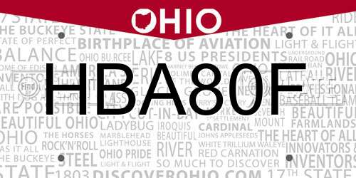 HBA80F Ohio License Plate