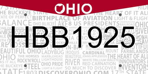 HBB1925 Ohio License Plate