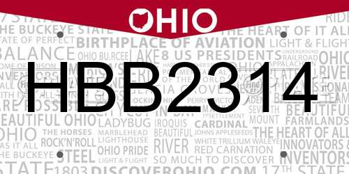 HBB2314 Ohio License Plate