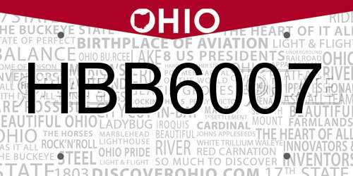 HBB6007 Ohio License Plate