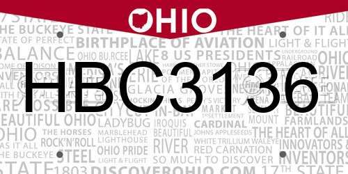 HBC3136 Ohio License Plate